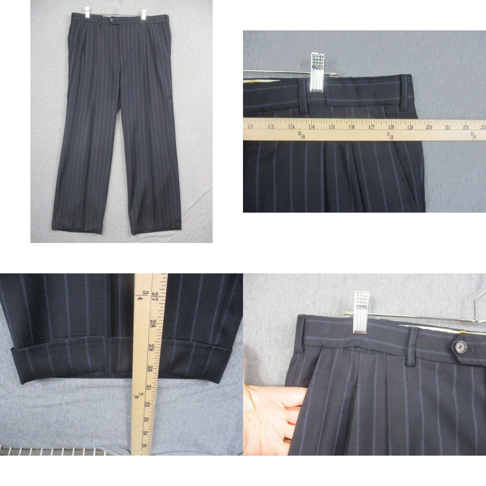 Vintage Stuart's Choice Suit Mens 44 Wool Pinstripe 2 Piece Pleated 37x30 Made Italy Size 44R - 10 Thumbnail