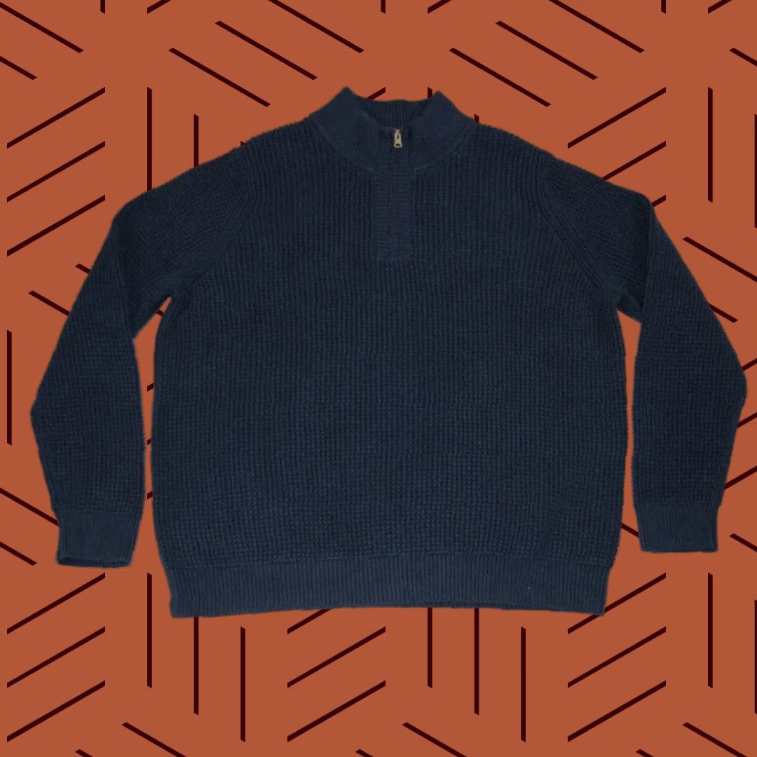 Vintage L.L. BEAN Men's 1/4 Zip Pullover Sweater Heavyweight Waffle Knit XXL Navy Blue Size US XXL / EU 58 / 5 - 1 Thumbnail