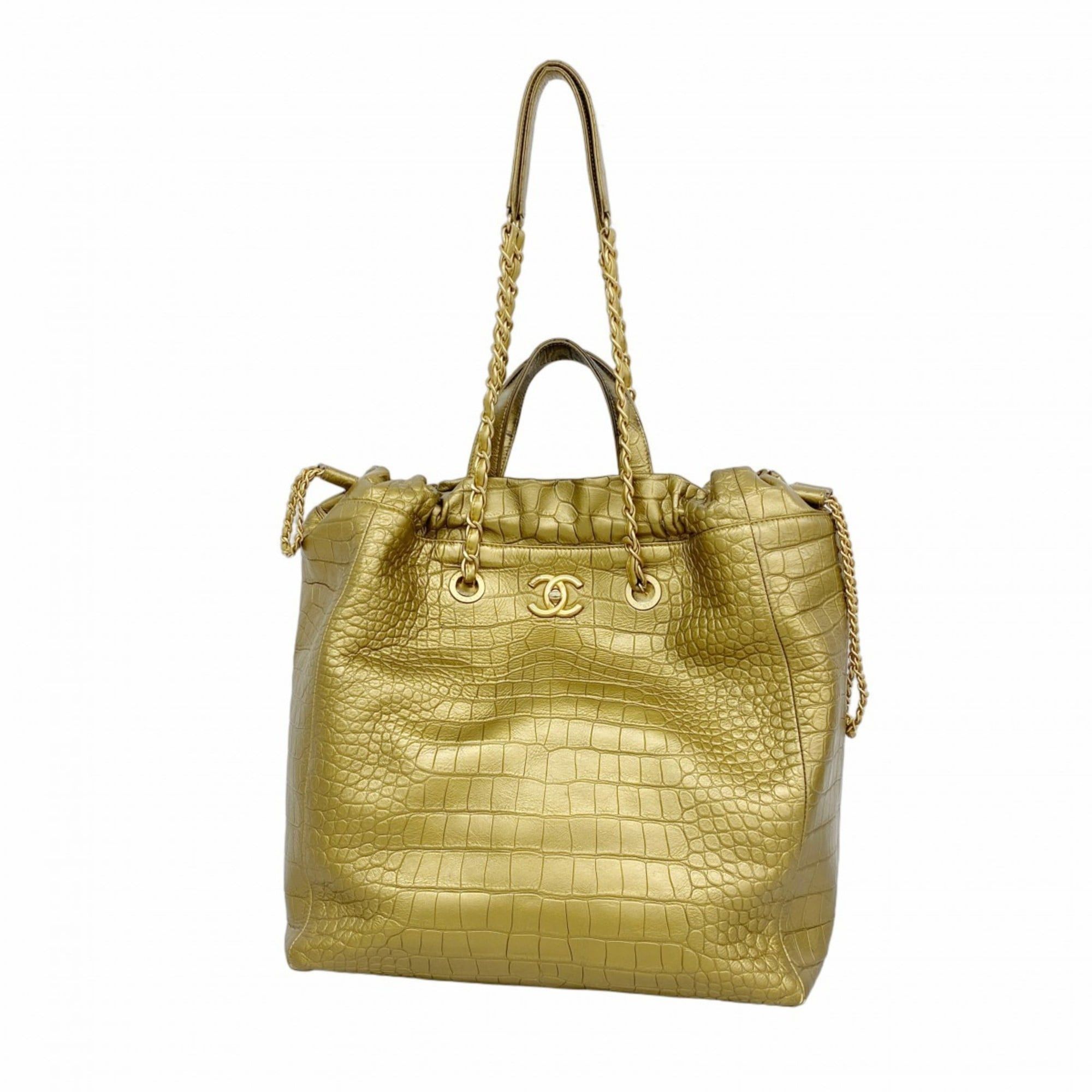 Chanel Chain Tote Bag Brown Leather Women's P2376961