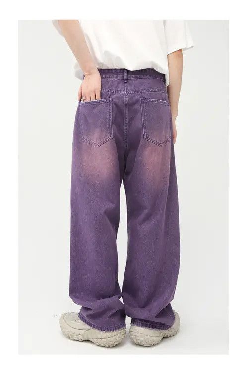 Japanese Brand Men's washed vintage straight purple wide-leg jeans Size US 32 / EU 48 - 2 Thumbnail