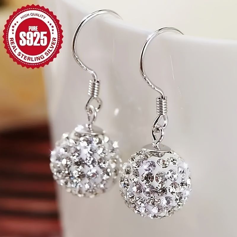 Other NEW Sterling Silver S925 Crystal Ball Drop Earrings For Wome Size ONE SIZE - 4 Thumbnail