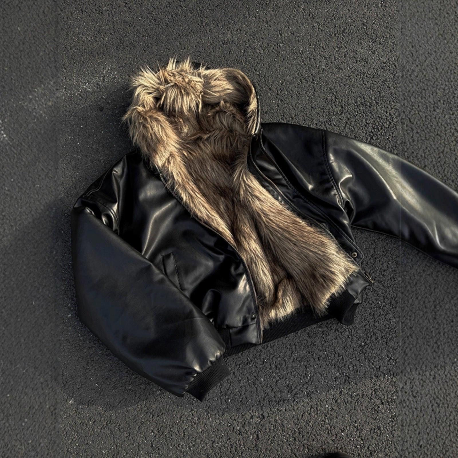 Leather Black Faux Leather Bomber Jacket with Faux Fur Lining Size US L / EU 52-54 / 3 - 1 Thumbnail