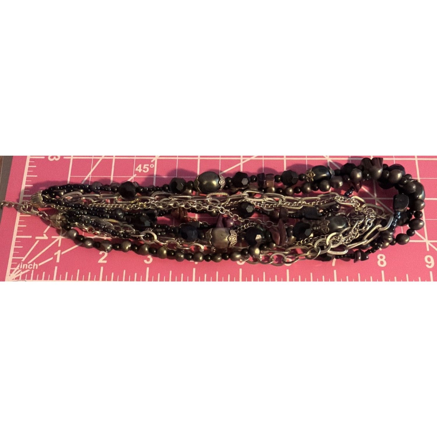 Other Multi Strand Black Silver Tone Beaded Necklace Chains Beads Size ONE SIZE - 5 Thumbnail