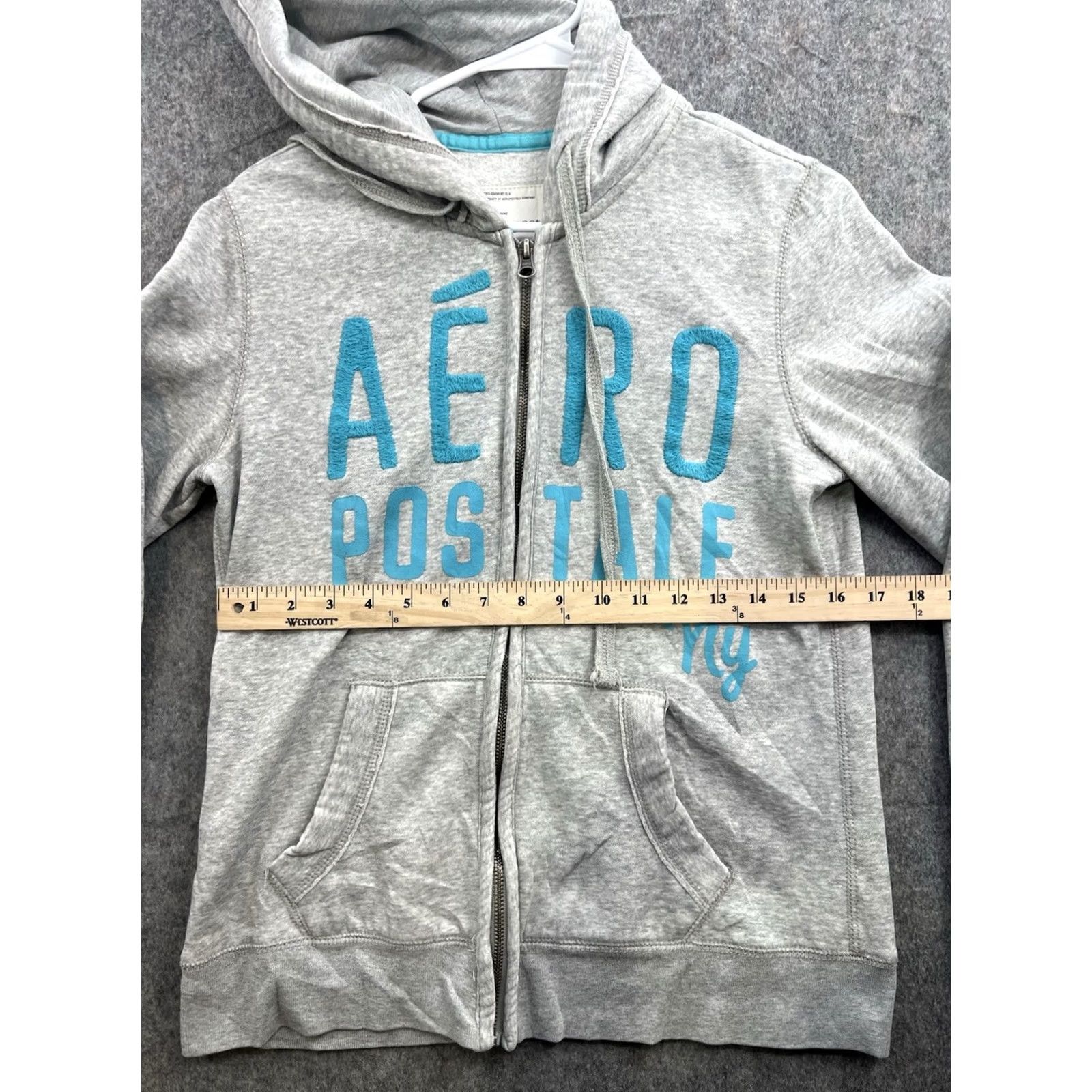 Vintage VINTAGE Aeropostale Zip Up Hoodie Gray Teal Embroidered Stitched On Women's Size L Size L / US 10 / IT 46 - 2 Thumbnail