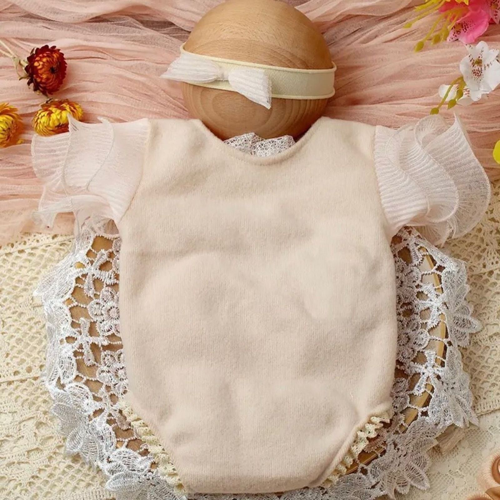 Other Newborn Photography Lace Romper Bow Headband Set Baby Girl Size ONE SIZE - 4 Thumbnail