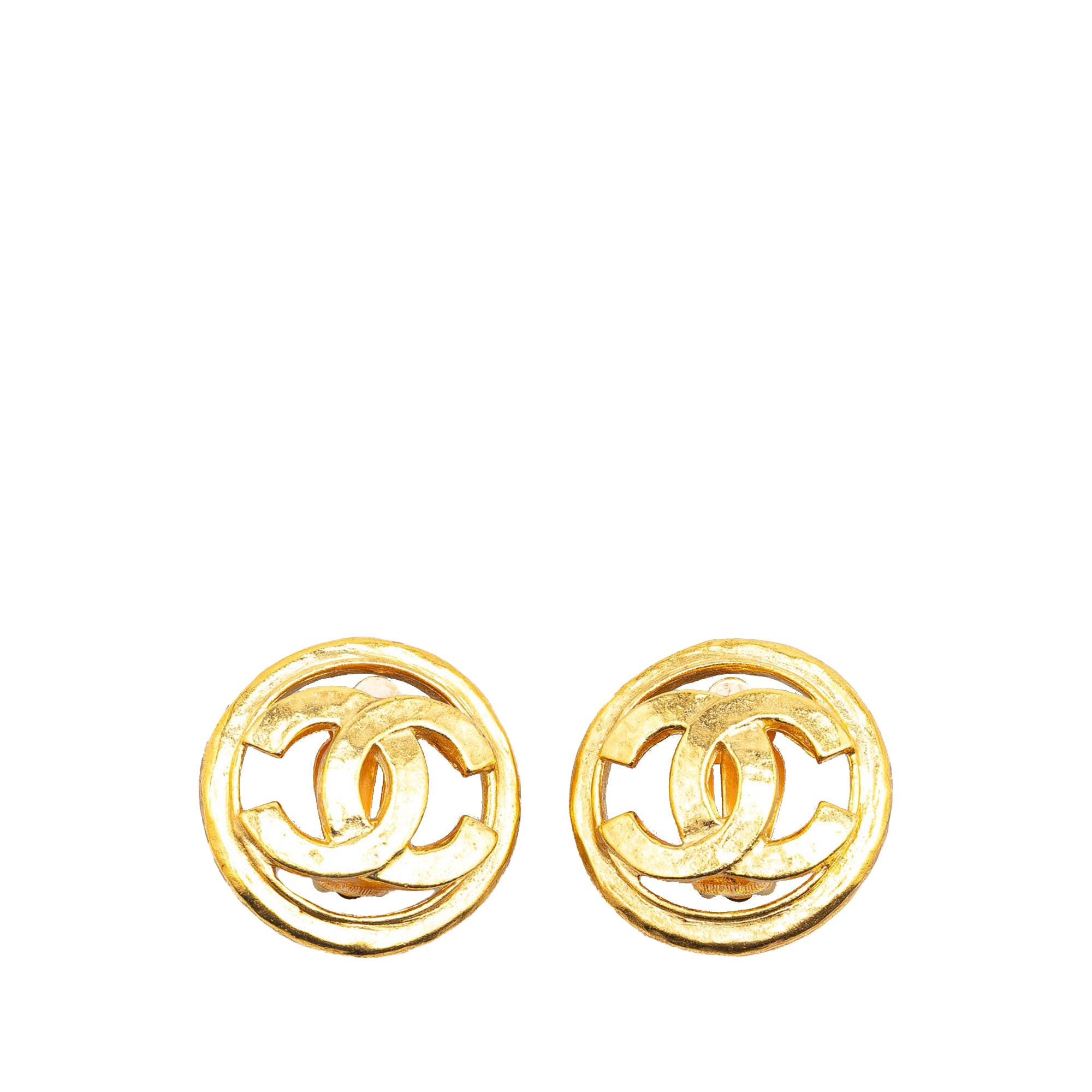 Chanel Chanel Gold Plated CC Round Clip On Earrings Gold Size ONE SIZE - 1 Thumbnail