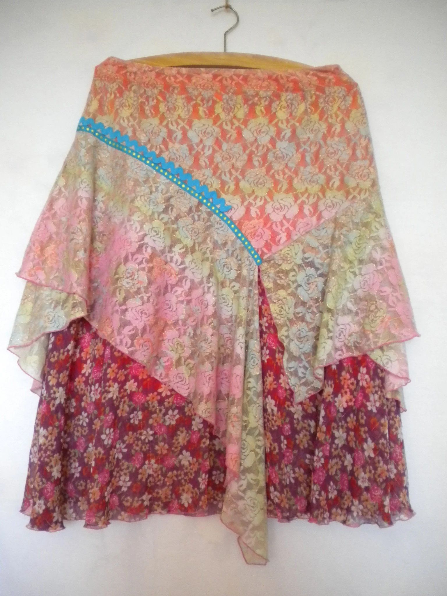 Other Vintage floral lace chiffon skirt, ruffled gypsy mesh skirt Size 27" / US 4 / IT 40 - 6 Thumbnail