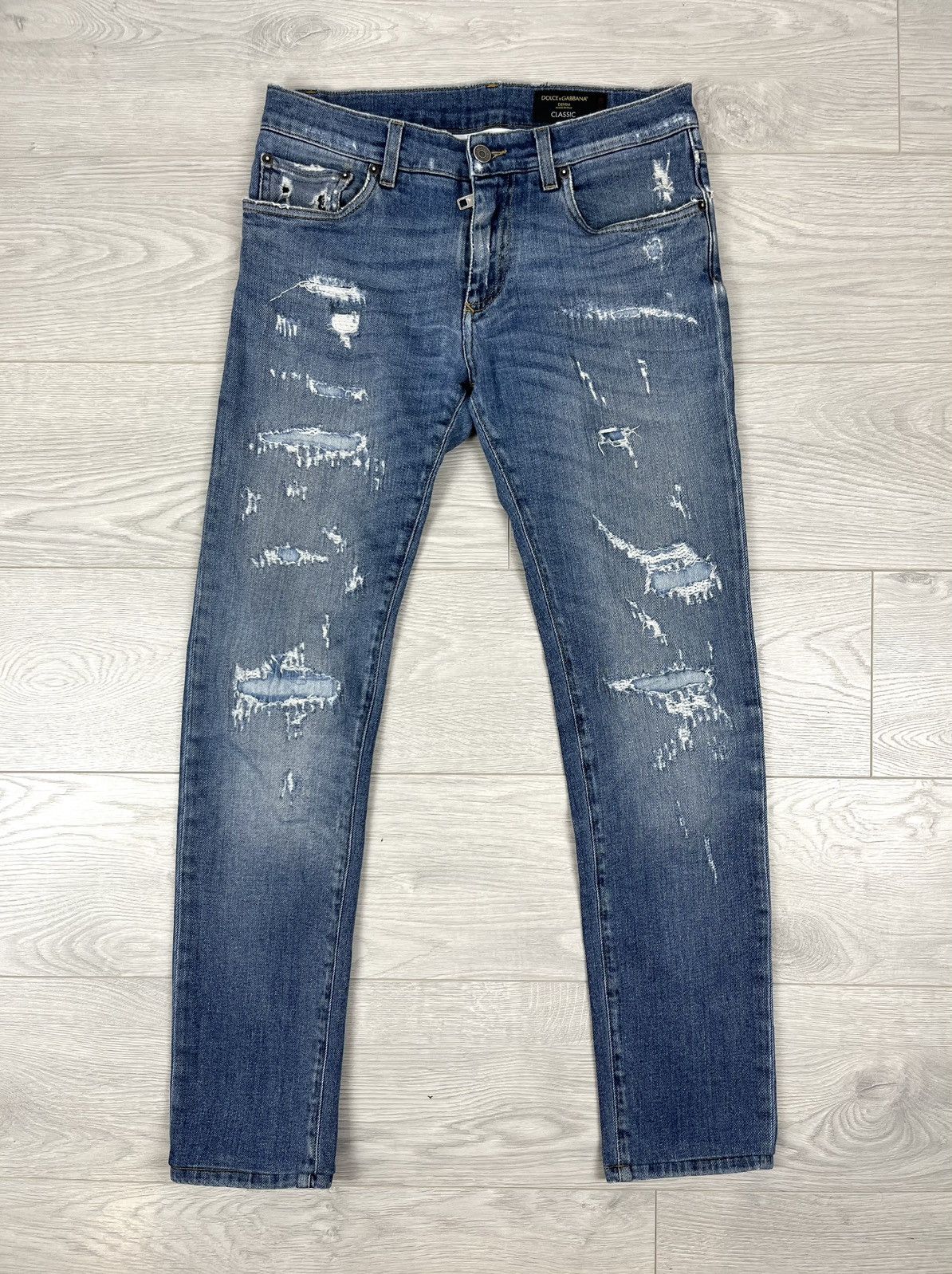 Dolce & Gabbana Dolce & Gabbana Distressed Slim Fit Blue Washed Denim Pants Size US 30 / EU 46 - 1 Thumbnail