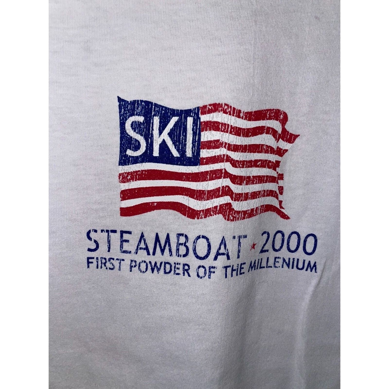Jerzees Steamboat First Powder Of The Millennium Ski White L Shirt Size US L / EU 52-54 / 3 - 3 Thumbnail