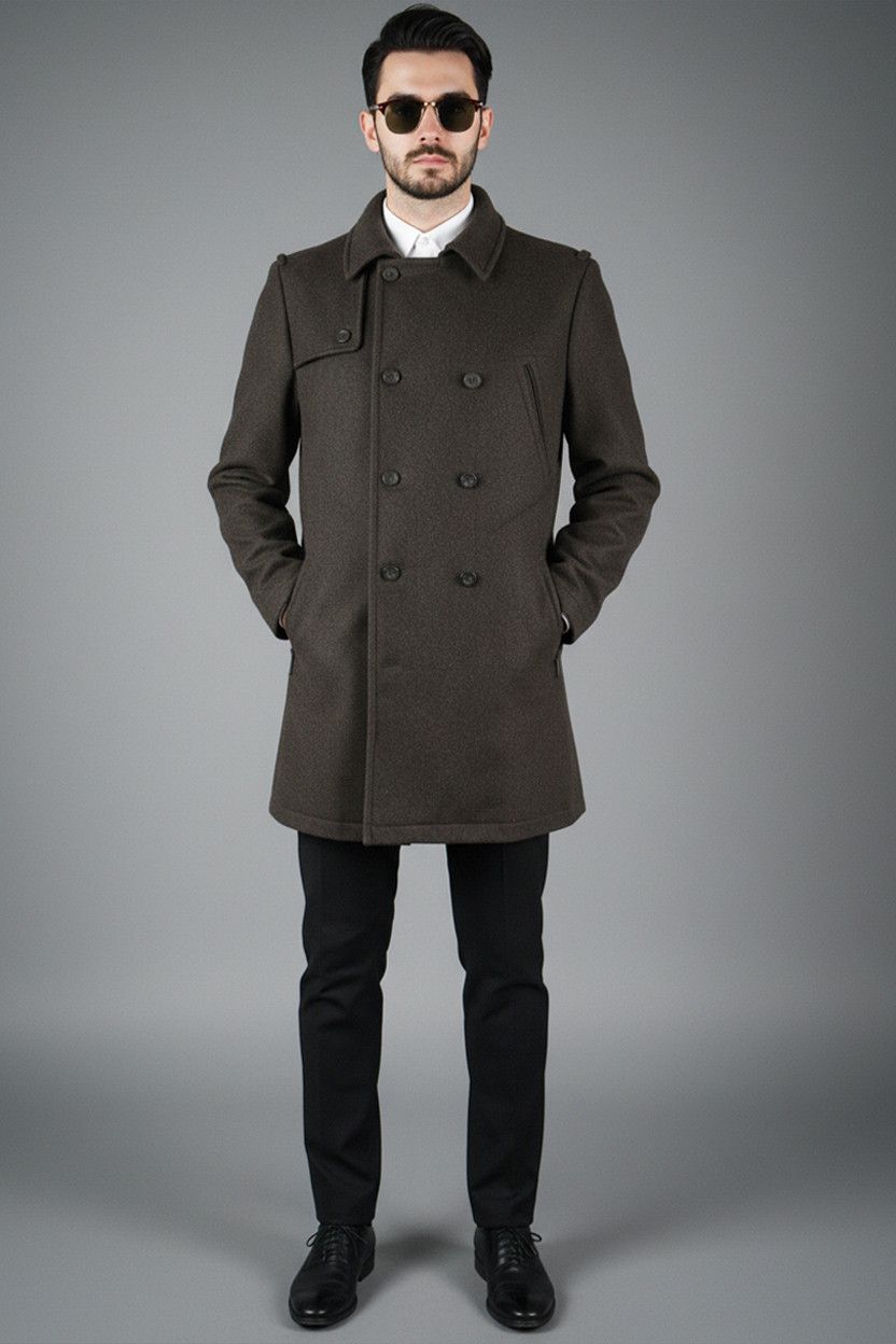 Vintage Y2K John Rocha men's woolen double-breasted dark brown coat Size US M / EU 48-50 / 2 - 3 Thumbnail