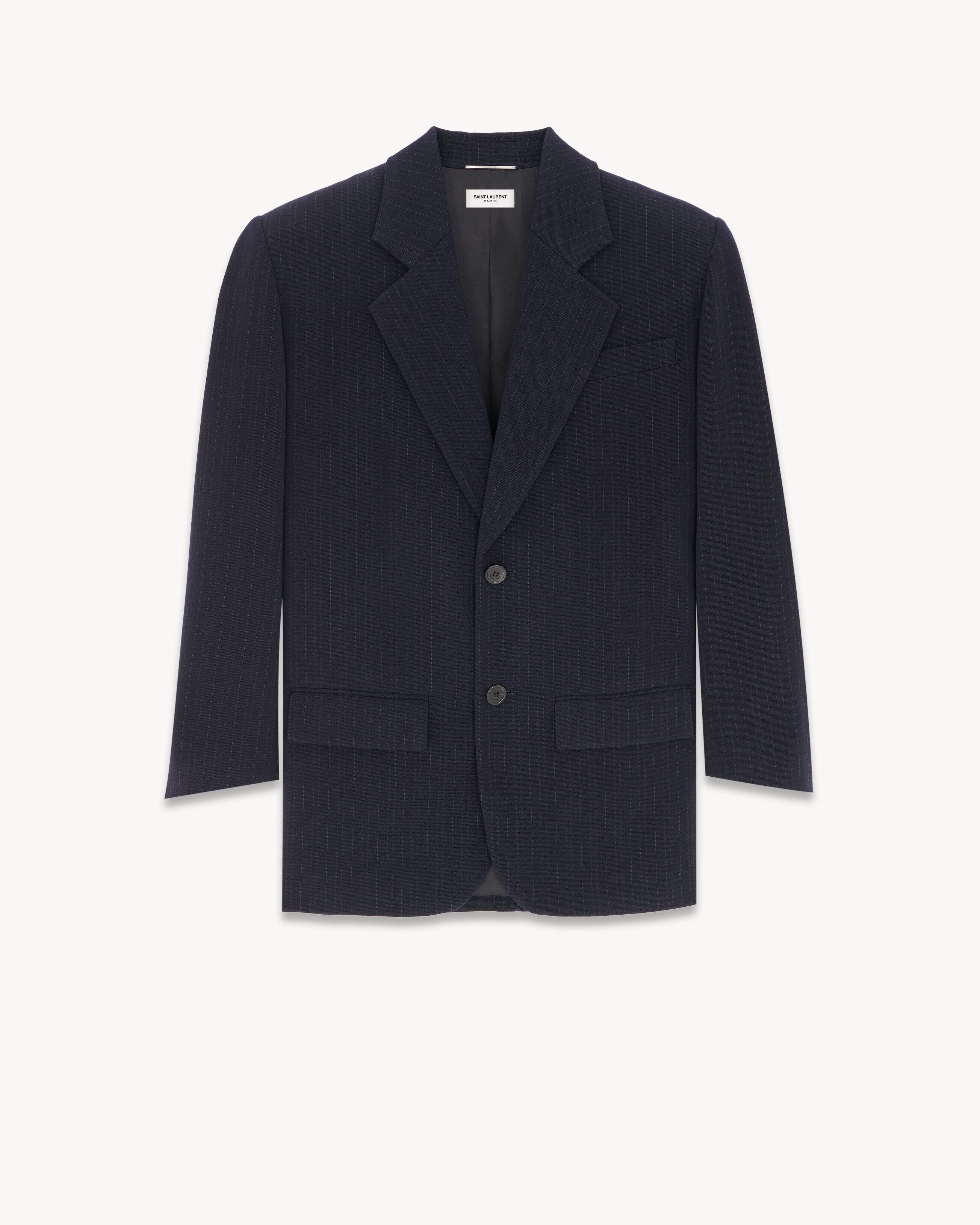 Saint Laurent Paris o1s1wg111124 Oversized Jacket in Striped Wool in Navy Size US S / EU 44-46 / 1 - 1 Preview