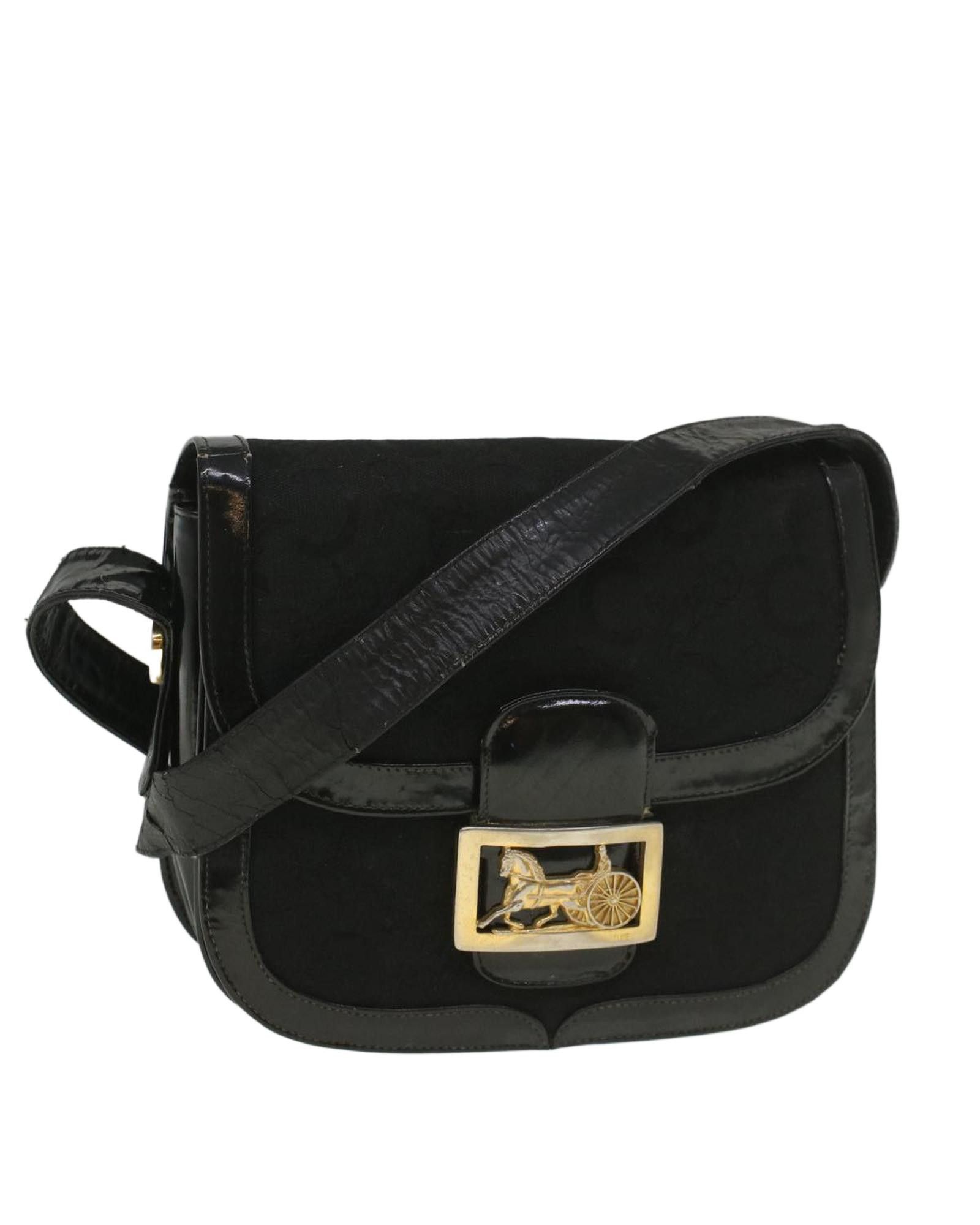 image of Celine Canvas Horse Carriage Shoulder Bag - Black, Women's