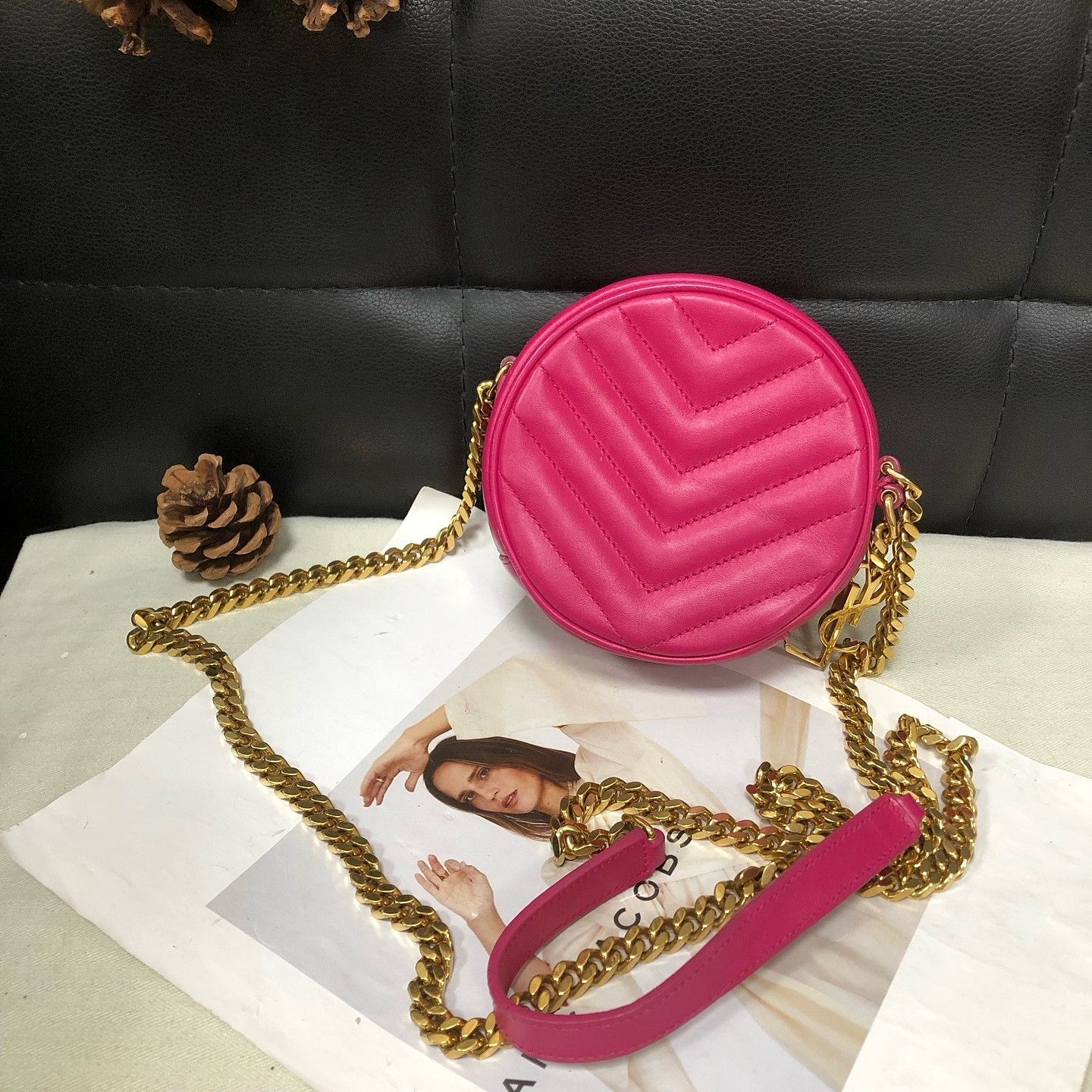 Saint Laurent Paris Saint Laurent Pink Chevron Round Camera Bag Size ONE SIZE - 1 Thumbnail