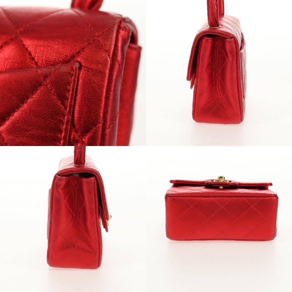 Chanel Chanel Matelasse Top Handle Handbag Leather Red Gold CC Size ONE SIZE - 3 Thumbnail