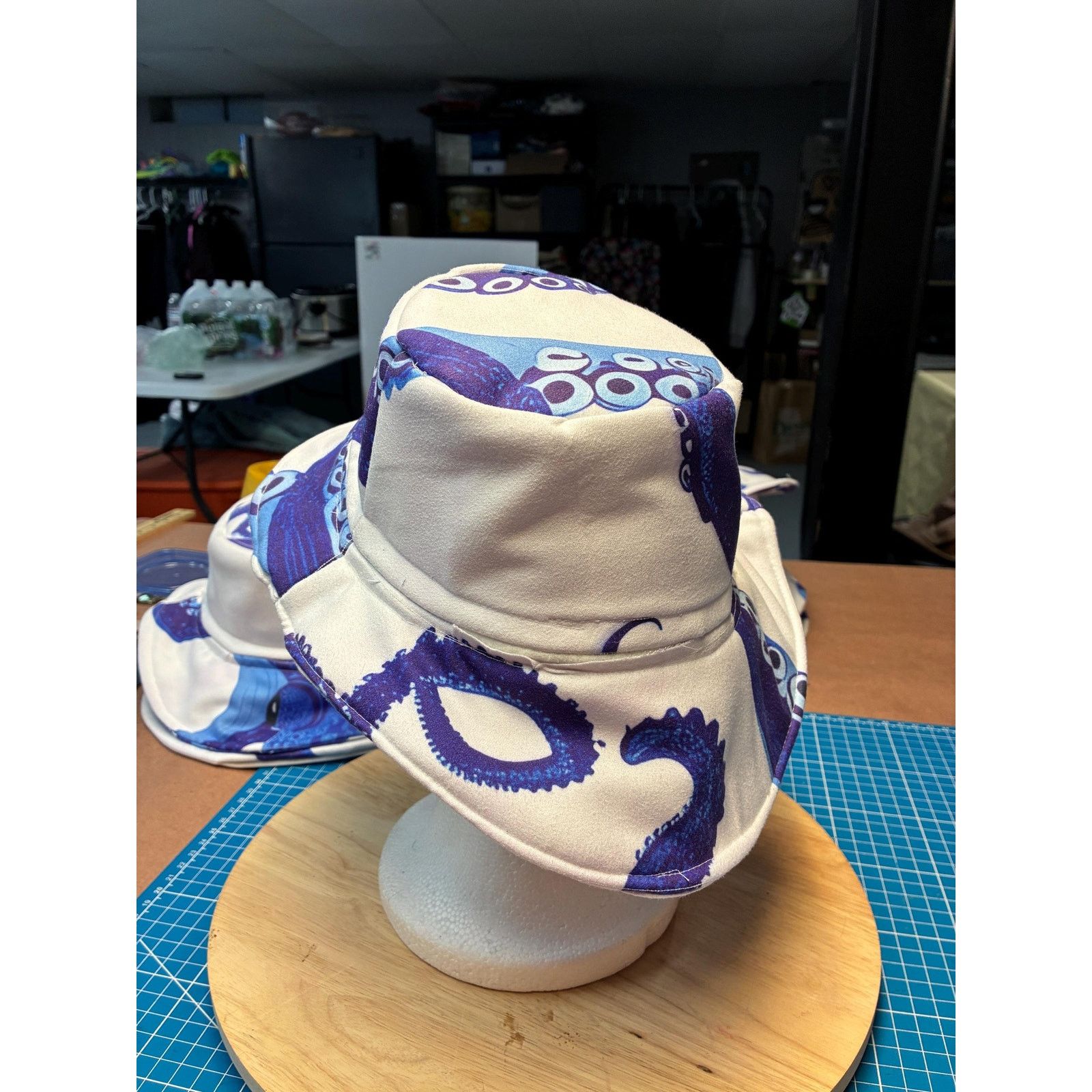 Other Upcycled Coastal Bucket Hat – Blue & White Octopus Print, Size ONE SIZE - 4 Thumbnail