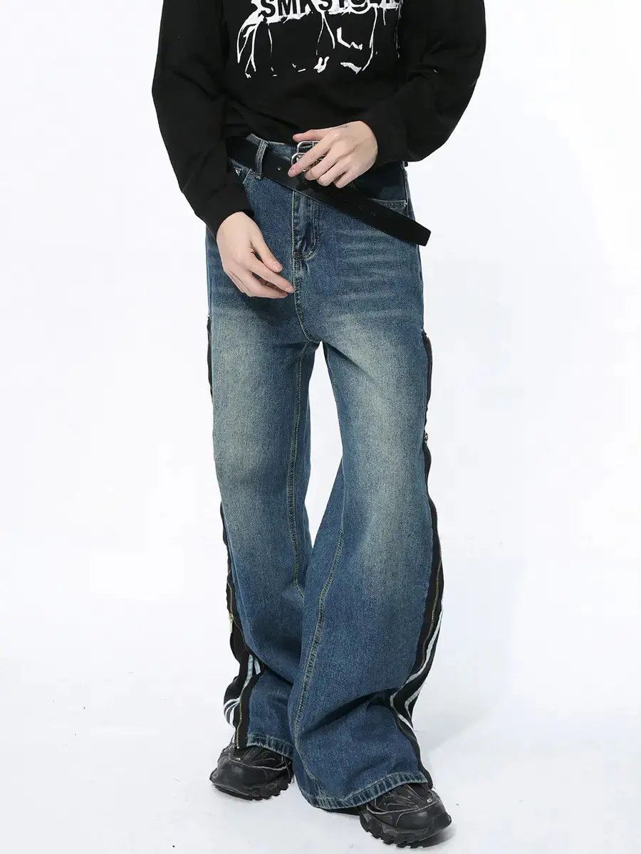 Japanese Brand Retro loose patchwork zipper jeans Size US 32 / EU 48 - 3 Thumbnail