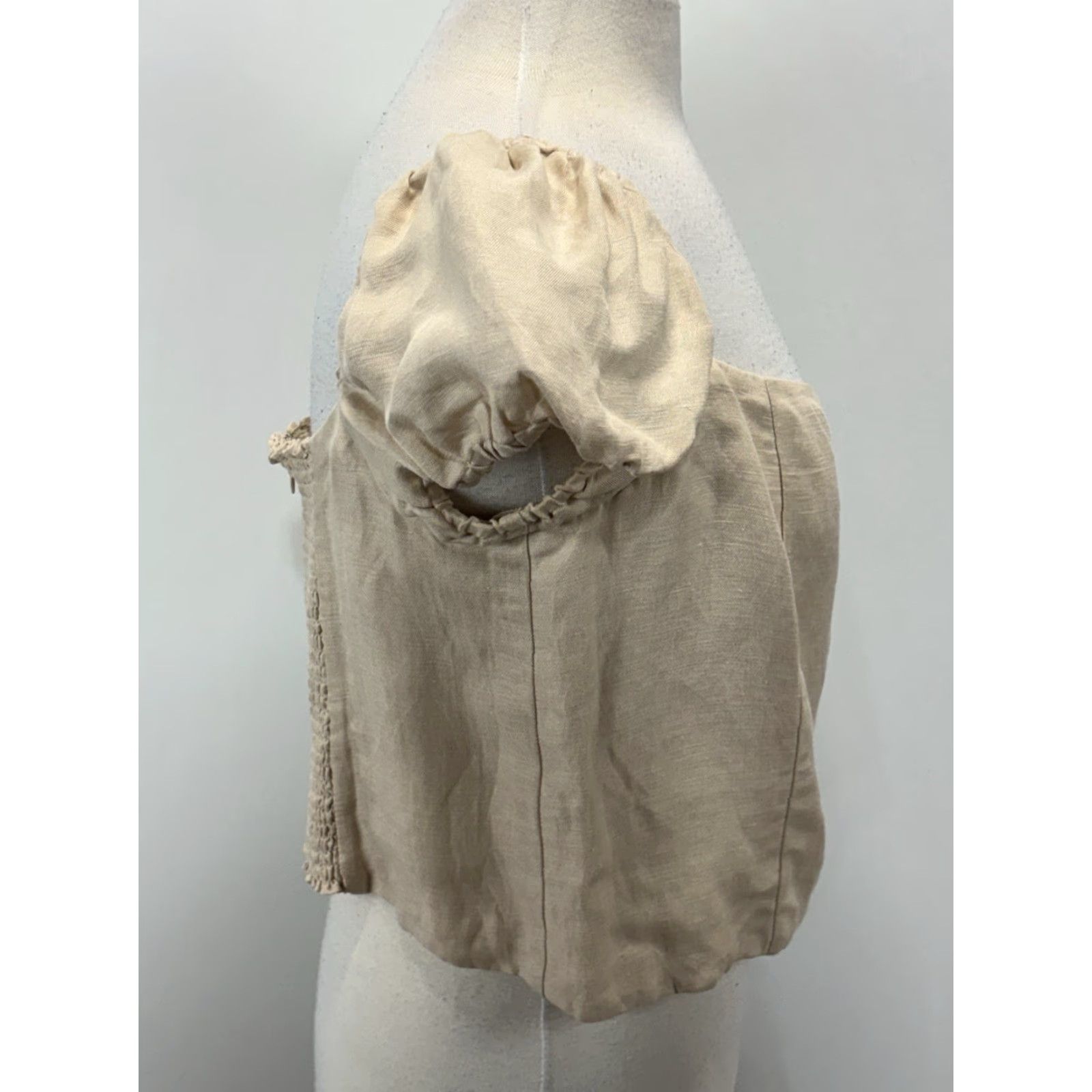 J.Crew VINTAGE J. Crew Linen Blend Crop Top Women’s Square Neck Short Sleeve Puff Sleeve Size XL Beige Casual Size XL / US 12-14 / IT 48-50 - 4 Thumbnail