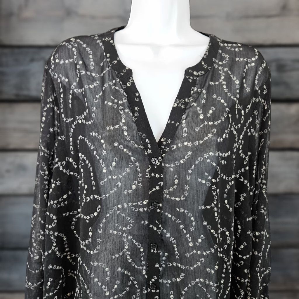 Torrid Torrid Blouse Shirt Long Sleeve Chiffon Black Sz L Womens Skull Charms of Luck Vintage No Size L / US 10 / IT 46 - 1 Thumbnail
