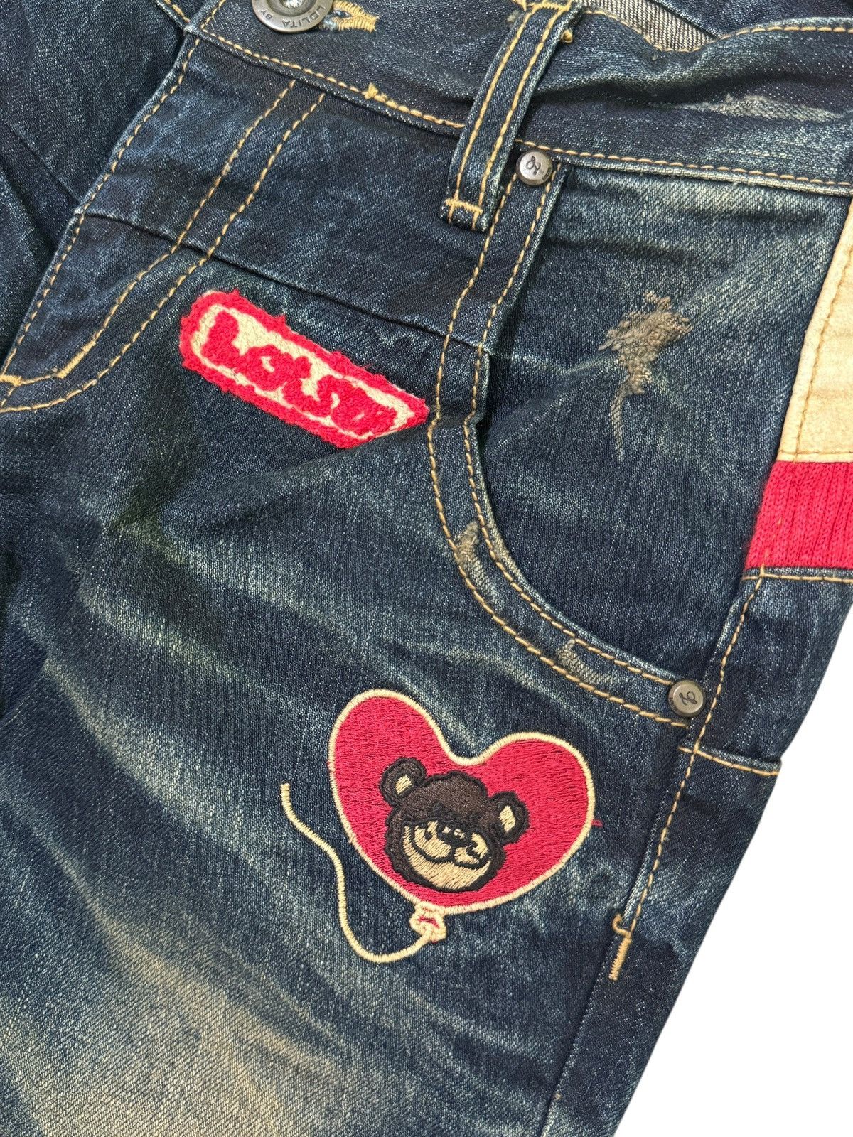 Hysteric Glamour Yoshitomo Nara Lolita Washed Claw Mark Embroidery Bear Size US 29 - 9 Thumbnail