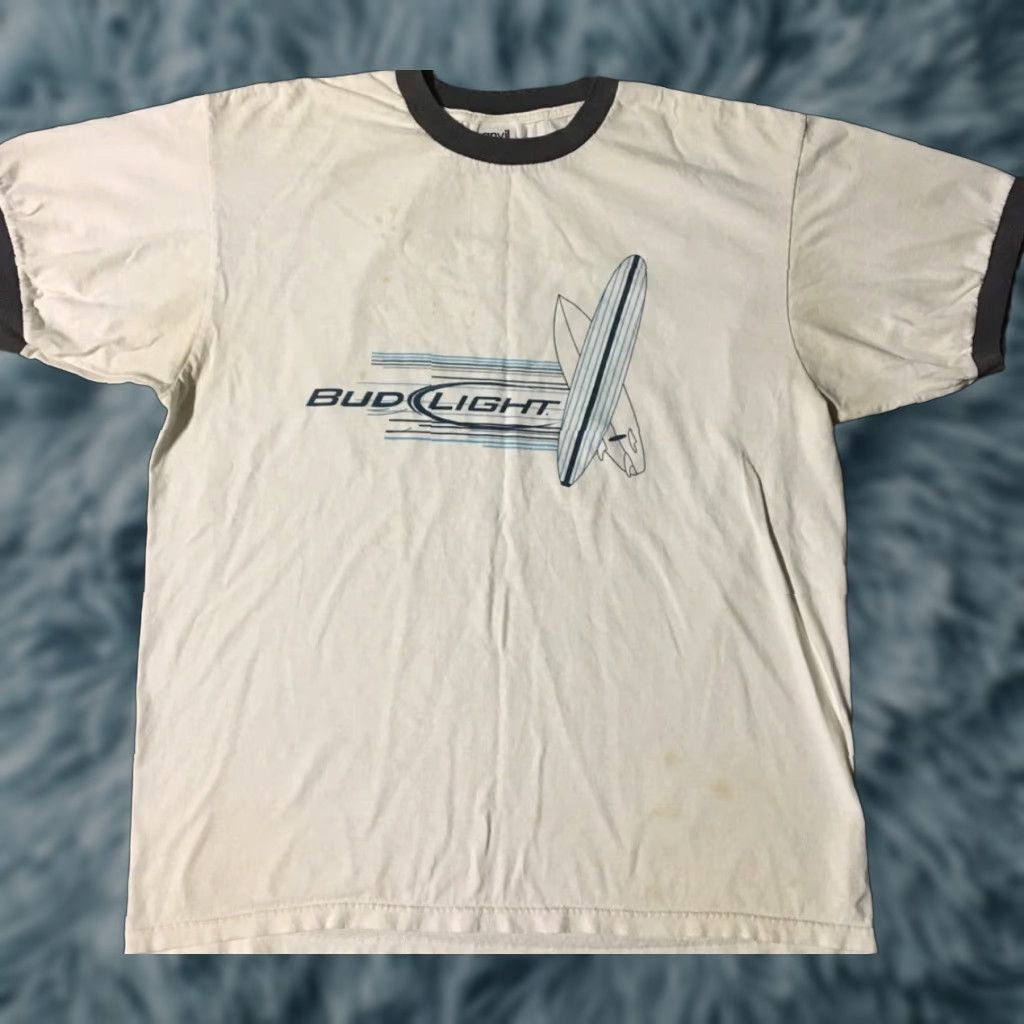 Anvil VINTAGE Bud Light Faded Ringer Shirt XL Bar Drunk Beer Surf Beach Biker Grunge 90s Size US XL / EU 56 / 4 - 1 Thumbnail
