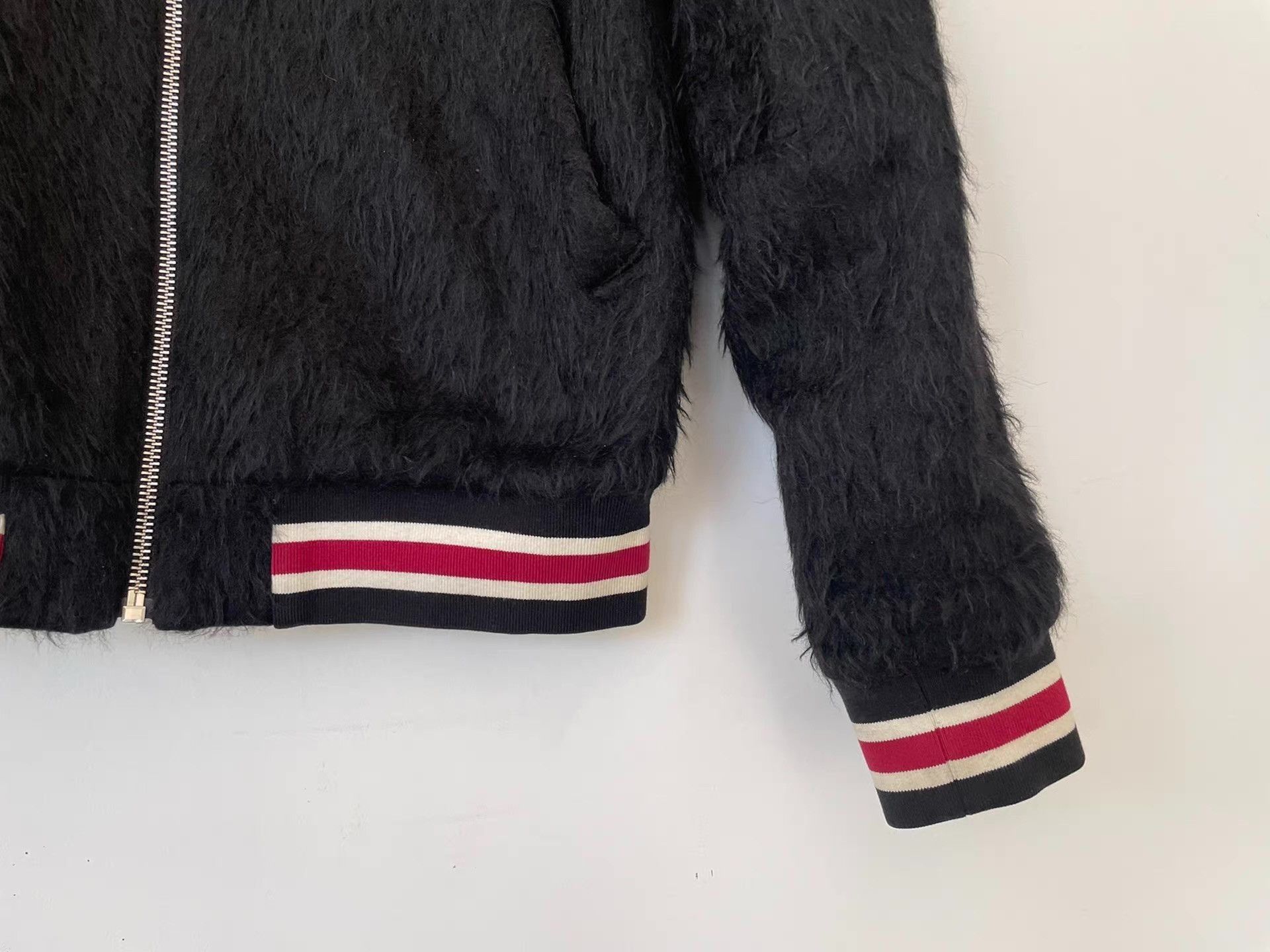 Moschino Black Fuzzy er Jacket with Striped Trim Size US M / EU 48-50 / 2 - 5 Thumbnail