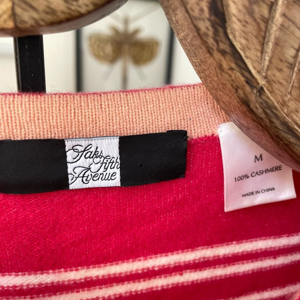 Saks Fifth Avenue Saks Fifth Avenue 100% Cashmere Tulip Pink Stripe Sweater S Size M / US 6-8 / IT 42-44 - 6 Thumbnail
