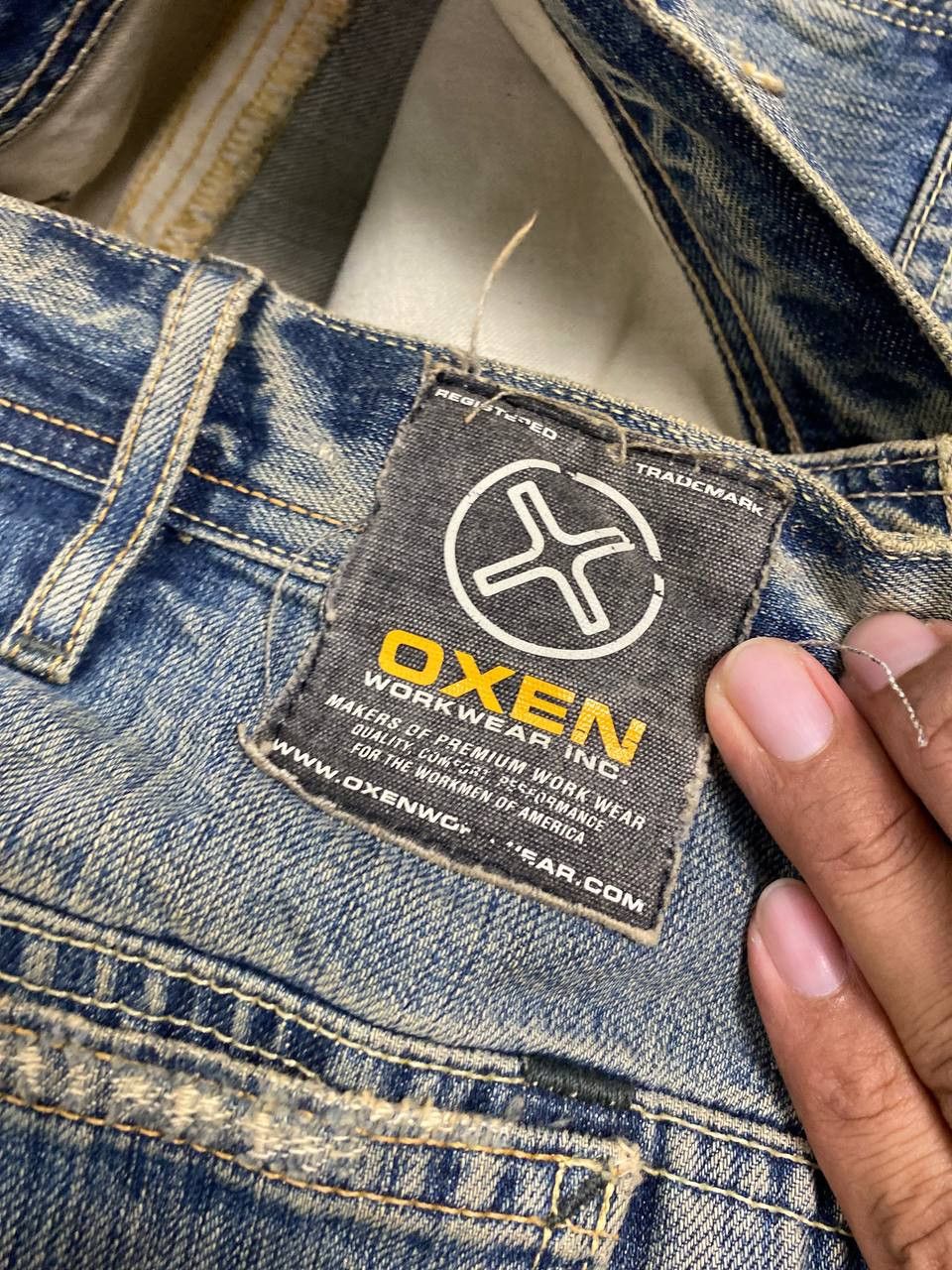 Japanese Brand vintage oxen workwear double knee denim nice design Size US 35 - 12 Thumbnail