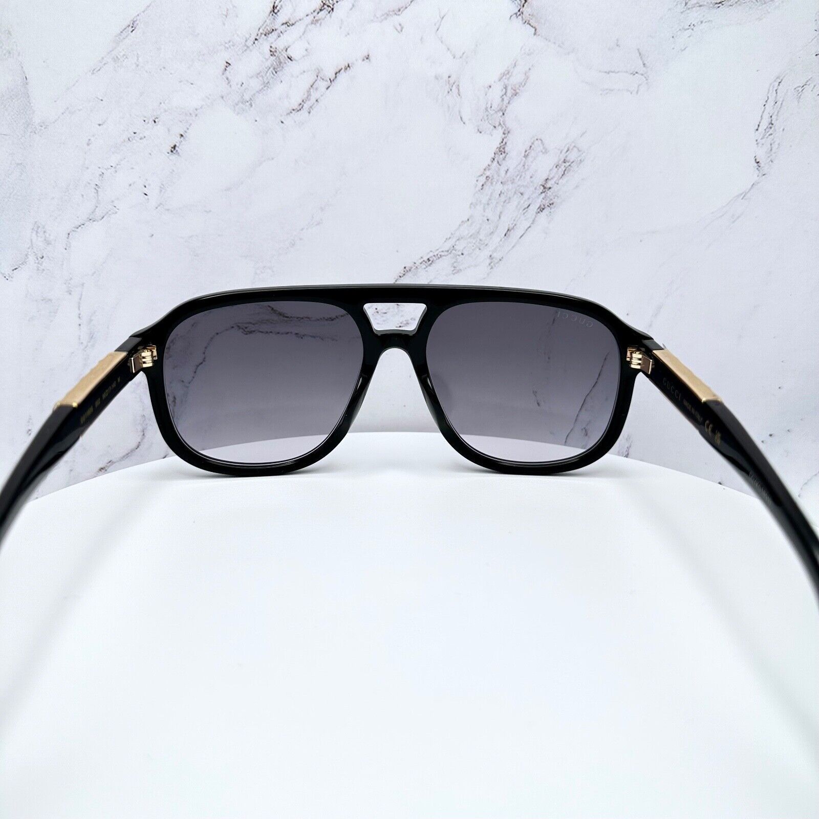 New Gucci Sunglasses Black Pilot Aviator 58mm Navigator Gold