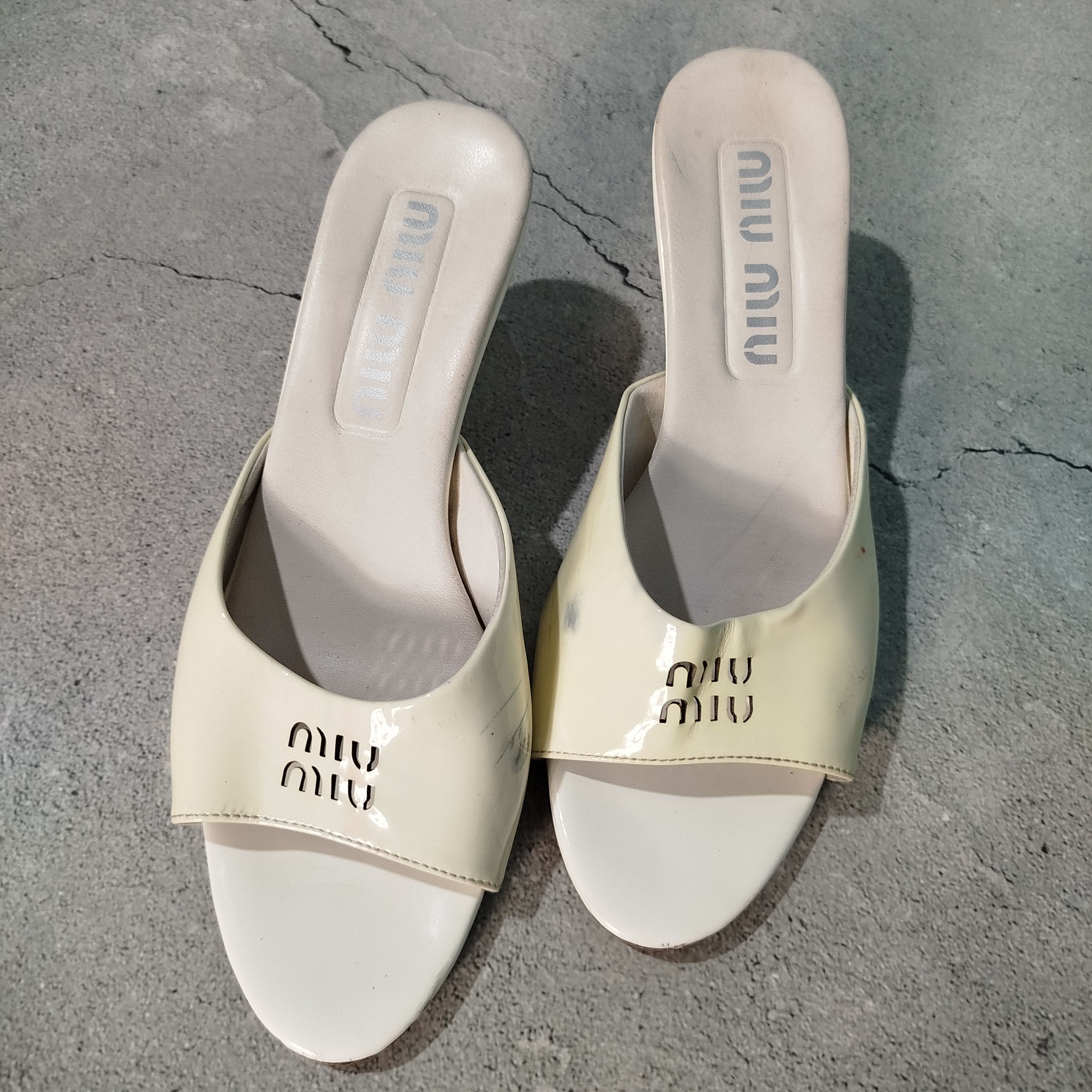 Miu Miu Miu Miu Women's Natural Logo Cut-out Mule Sandals Size US 7 / IT 37 - 1 Thumbnail