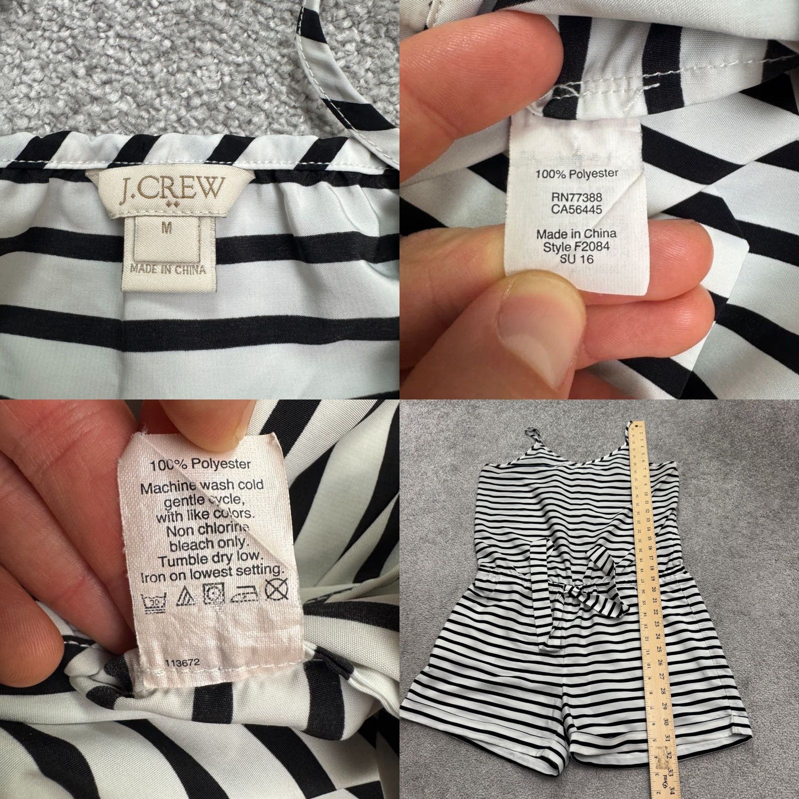 J.Crew J.Crew Romper Womens Medium Black White Striped Spaghetti Strap Tie Waist Casual Size 32" / US 10 / IT 46 - 8 Thumbnail