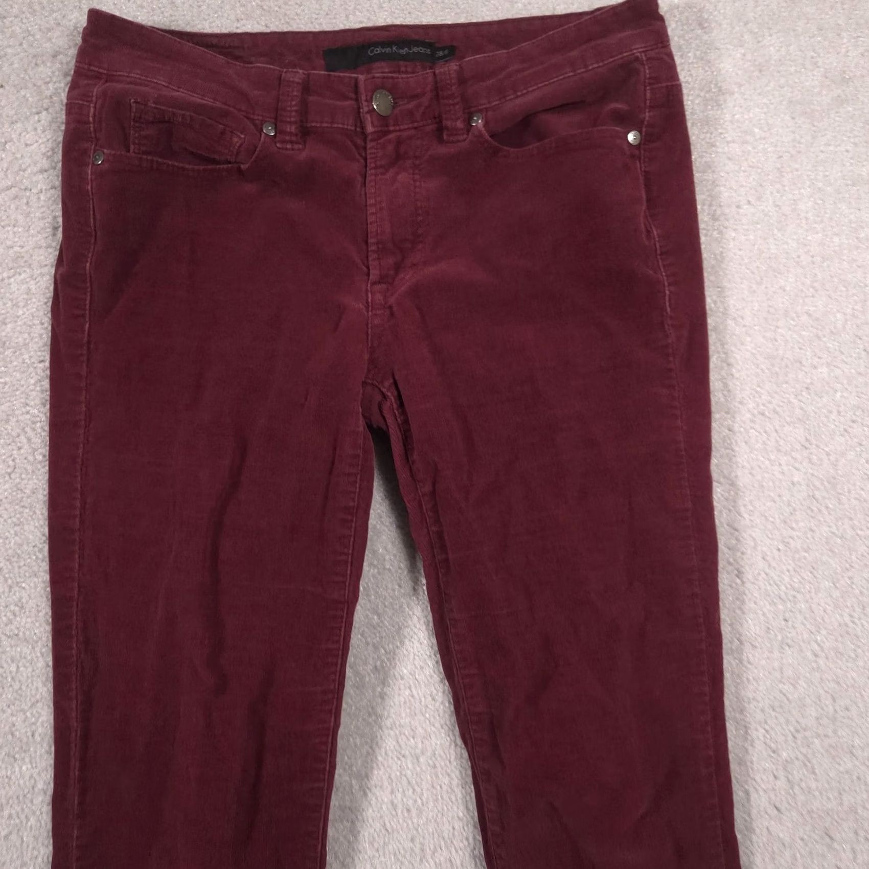 Vintage Calvin Klein Jeans Pants Womens 6 Red Corduroy Ultimate Skinny Jegging Stretch Slim Pocket Logo Button Zip Front Flat Front Casual Fall Womens Size 28" / US 6 / IT 42 - 3 Thumbnail