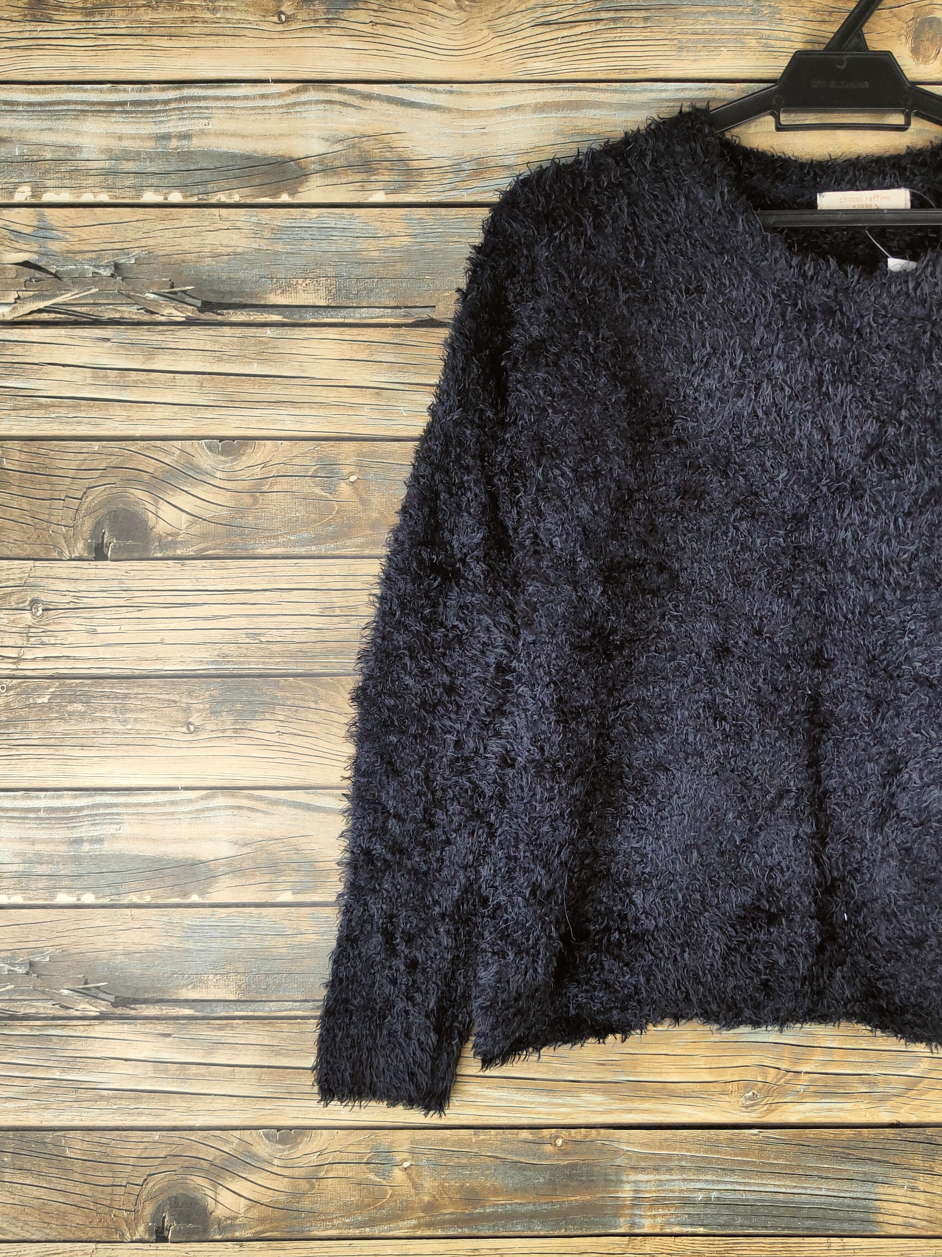Japanese Brand DL Chocol Raffine Black Fur Mohair Knitwear #46-467 Size M / US 6-8 / IT 42-44 - 3 Thumbnail