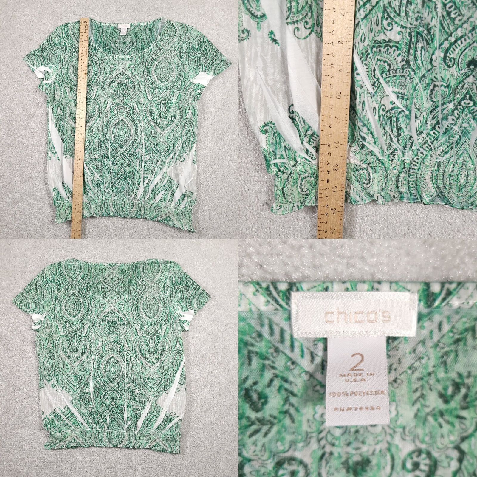 Vintage VINTAGE Chico's Shirt Women's Large Green Geometric Burnout Studded Cinched USA Size L / US 10 / IT 46 - 8 Thumbnail
