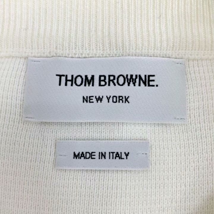 Thom Browne Thom Browne White Classic Four-Bar Cotton Sweater Size US L / EU 52-54 / 3 - 5 Thumbnail