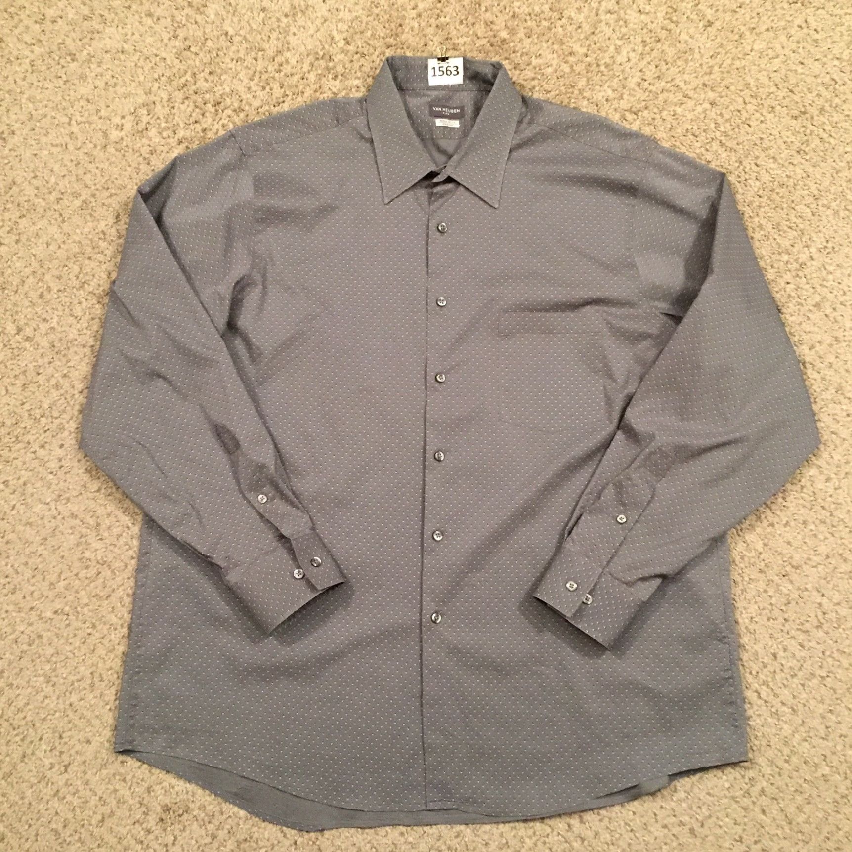 Van Heusen VAN HEUSEN Shirt Mens 17 Gray Geometric Long Sleeve Button-Up Stretch Size US XL / EU 56 / 4 - 2 Thumbnail