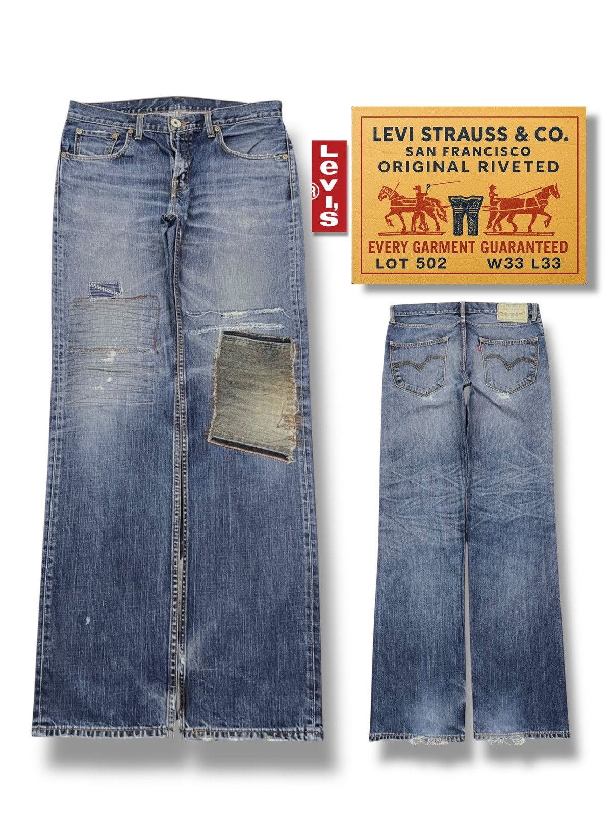 Levi's Vintage Levi’s 502 Denim Patches - Faded, Distressed Jeans Size US 35 - 1 Thumbnail