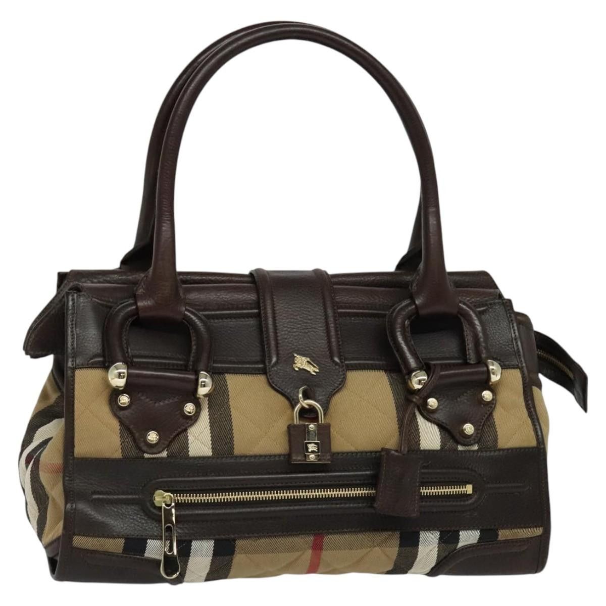 Burberry Nova Check Shoulder Bag Canvas Leather Beige Brown Auth Ba602, Women's