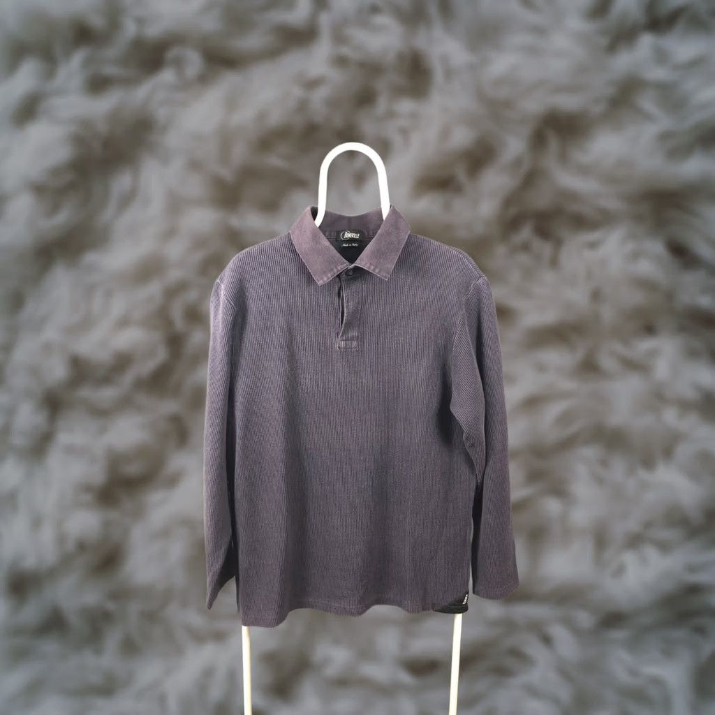 Vintage Boneville Polo Shirt Long Sleeve Dark Blue Men's Cotton Ribbed Texture Classic Size US M / EU 48-50 / 2 - 1 Thumbnail