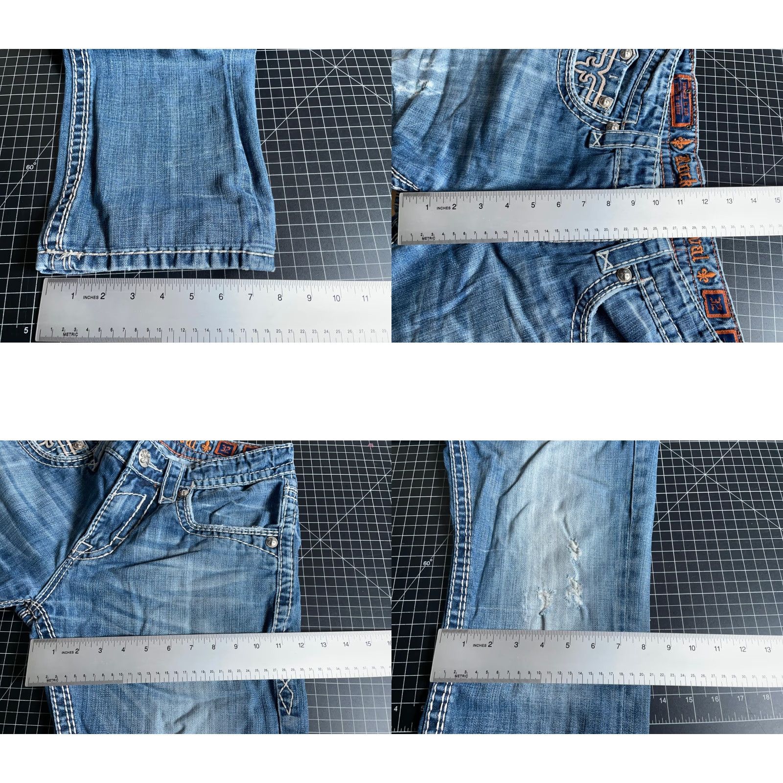 Vintage Rock Revival Jeans Straight 32x28 Men's Blue Distressed Studded 90s Rock Denim Denim Shirt? Size US 32 / EU 48 - 8 Thumbnail