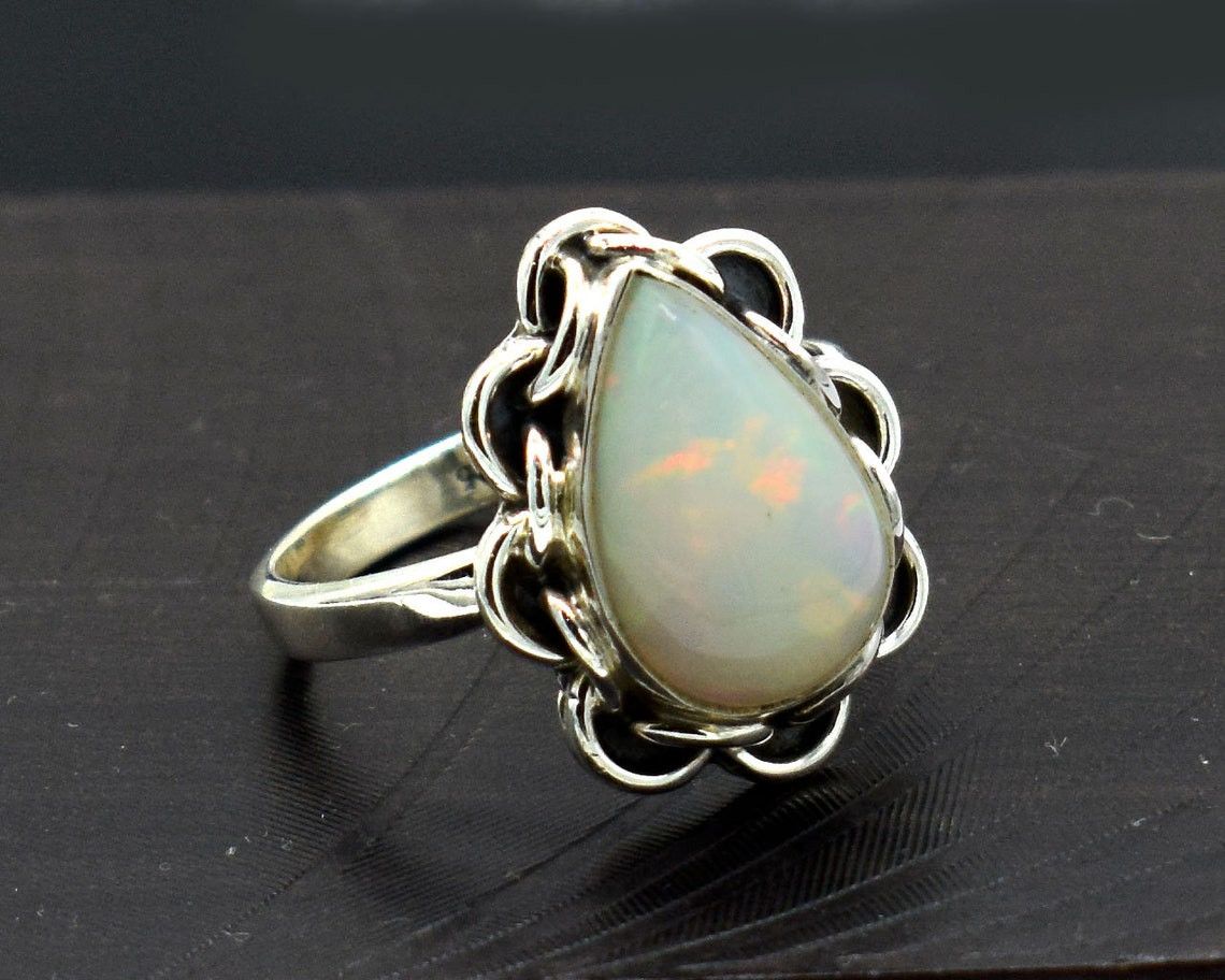 Handmade Pear Ethiopian Opal Ring Handmade 925K Silver Ring Size ONE SIZE - 5 Thumbnail