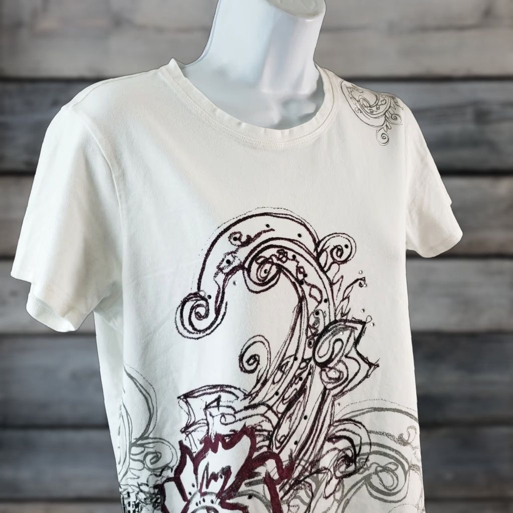 Vintage Chico's Zenergy Womens Tee Sz M Gray Maroon Embellished Short Sleeve Shirt Womens Size 32" / US 10 / IT 46 - 1 Thumbnail