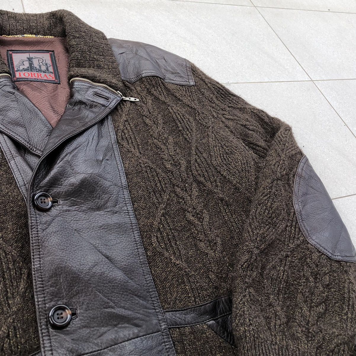 Torras Vintage TORRAS Knitted Mix Leather Paneling Parka Jacket Size US L / EU 52-54 / 3 - 5 Thumbnail