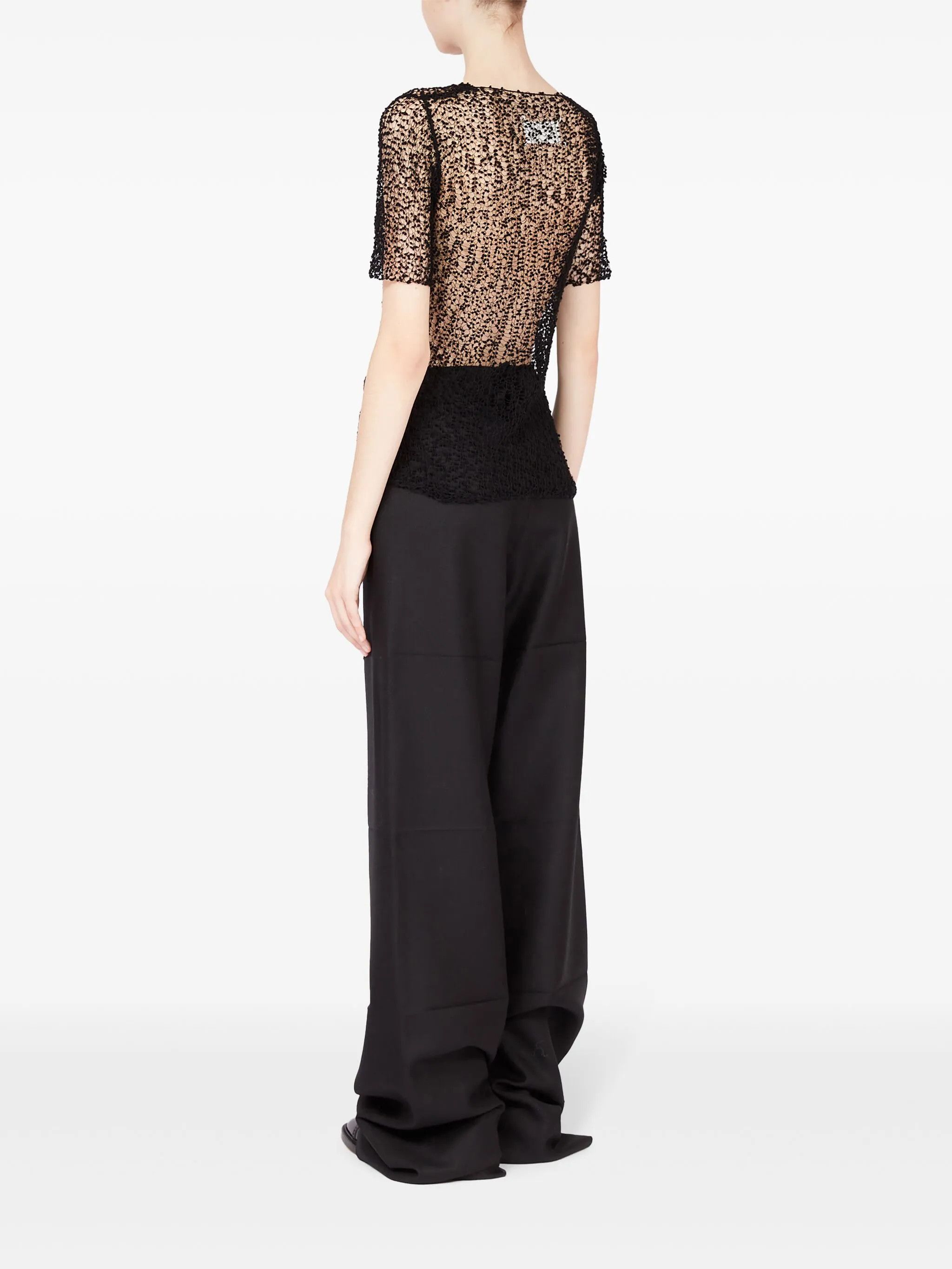 oc11z1025 Dot Embroidered Semi Sheer Top in Black