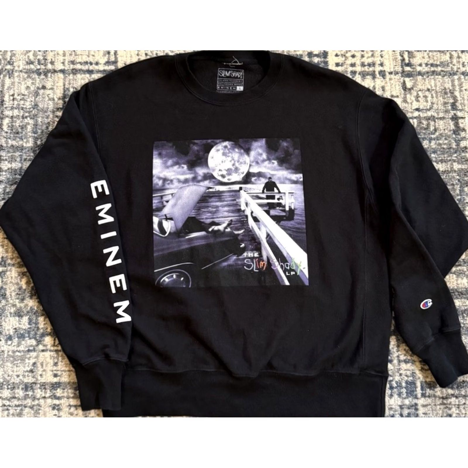Champion VINTAGE Champion Rap Sweatshirt L Slim Shady LP XX Anniversary Reverse Weave Black 90s Mens Size US L / EU 52-54 / 3 - 2 Thumbnail