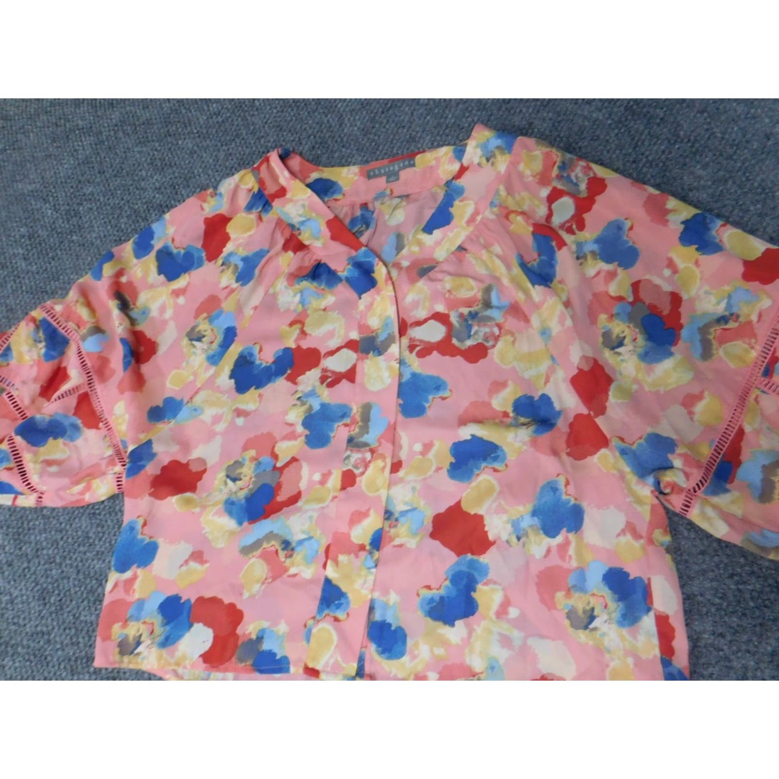 Pinko Sharagano Blouse Womens L Pink Floral 3/4 Sleeve Crew Neck Pullover Casual Polyester Stretch Vintage No Size L / US 10 / IT 46 - 4 Thumbnail