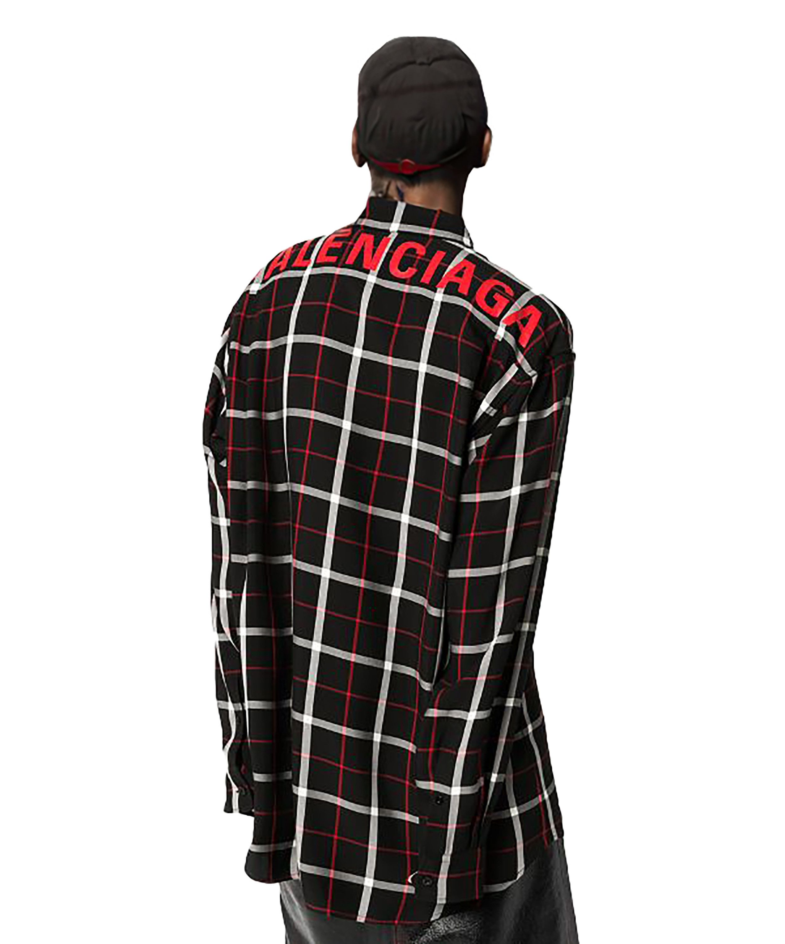 image of Balenciaga Oversize Logo Print Check Shirt, Men's (Size Small)