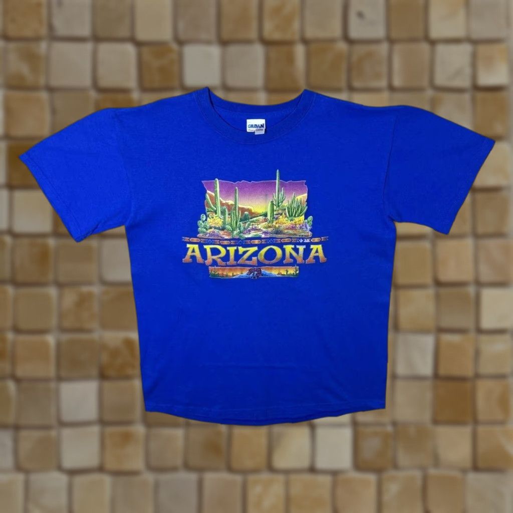 Gildan ARIZONA Cactus Gecko Desert Landscape Souvenir Graphic Blue T-Shirt Medium Mens Crew Neck Short Sleeve Shirt Size US M / EU 48-50 / 2 - 1 Thumbnail