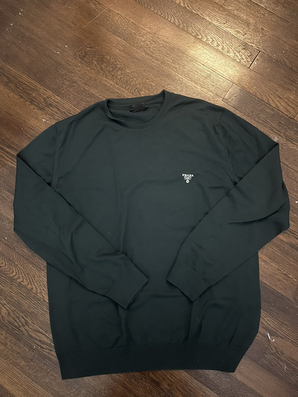 image of Prada Super Fine Wool Crew Neck Sweater in Green, Men's (Size Large)