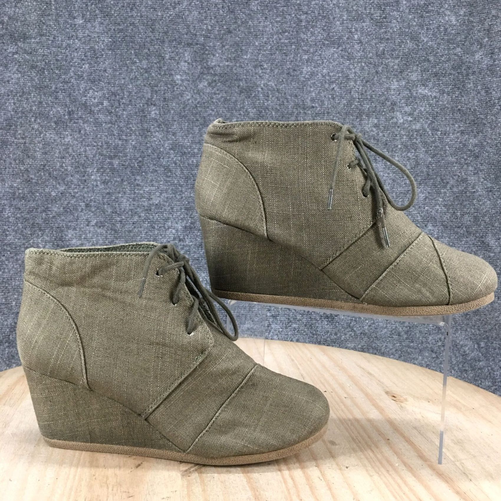 Vintage Maurices Boots Womens 9 Tali Ankle Booties Green Faux Leather Wedge Lace Up Size US 9 / IT 39 - 2 Thumbnail