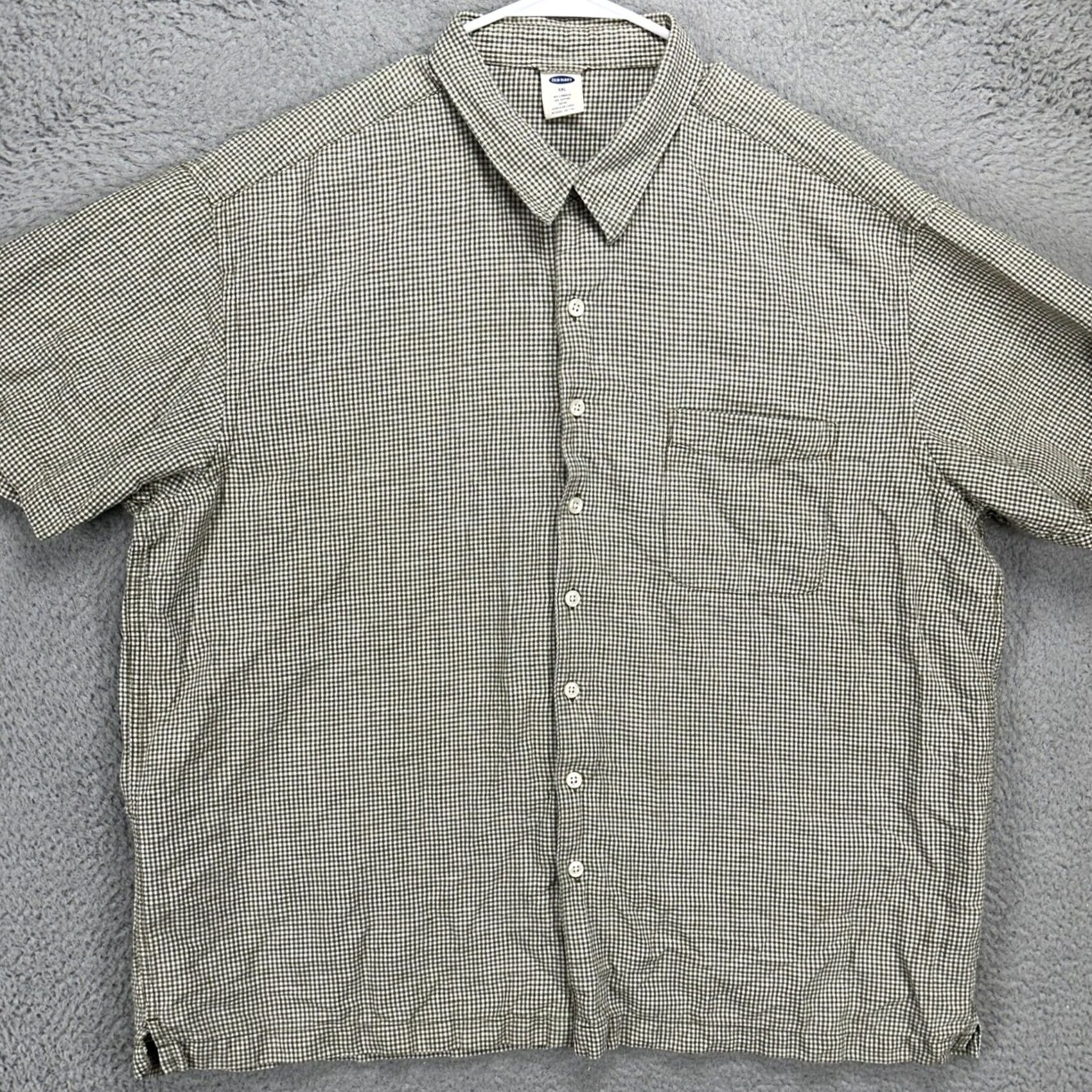 Old Navy Old Navy Shirt 2XL Button-Up Pocket Gingham Check Linen Blend Olive Green White Size US XXL / EU 58 / 5 - 3 Thumbnail